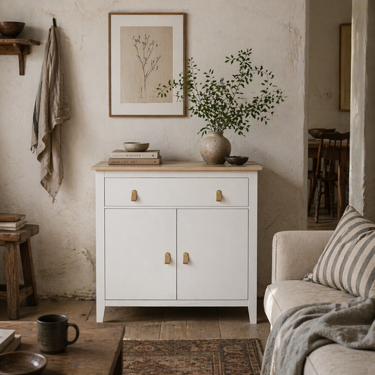 Kesora Lela White and Natural Oak Farmhouse Style Sideboard