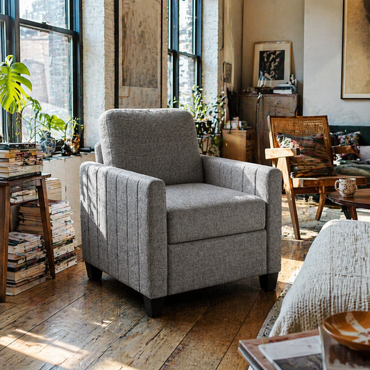 Vazi Lodi Light Grey Upholstered Box Style Accent Armchair