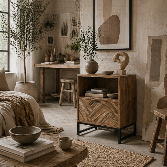 Kazi Brown Wood Effect Bedside Table With Drawer Shelf And Steel Legs
