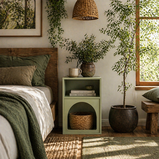 Nimayo Light Green Bedside Table With 2 Open Storage