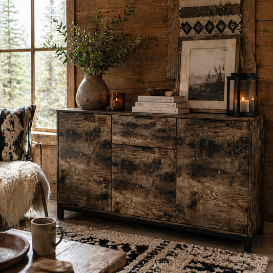 Nomano Rero Rustic Brown Industrial Sideboard With Doors Drawer And Adjustable Shelves
