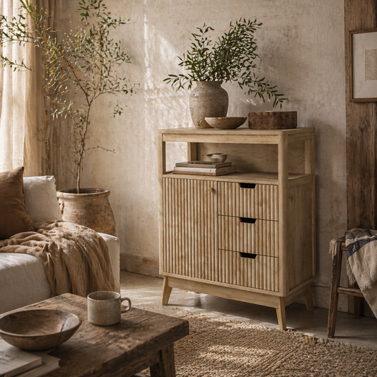 Cova Vira Natural Wood Sideboard 3 Drawers And Adjustable Interior Shelving