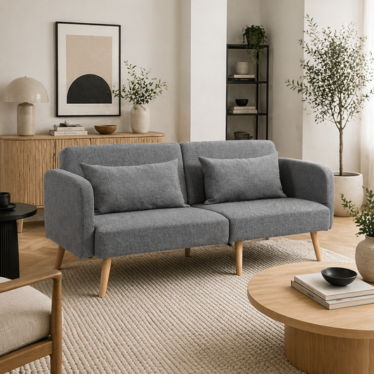 Torive Nove Grey 2 Seater Click Clack Sofa Bed With Cushions