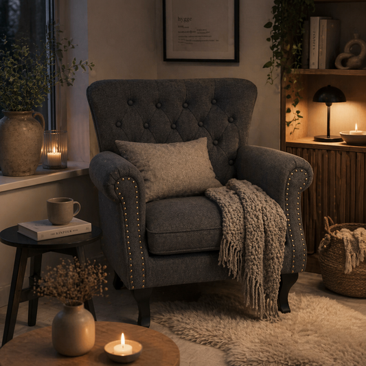 Rolu Zimo Grey Chesterfield Nail Head Style Accent Chair