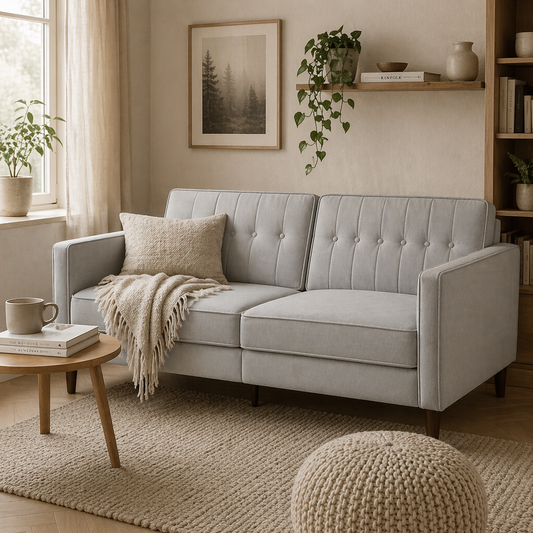 Sasari Velvet Light Grey Convertible Futon Sofa Bed With Tufted Seat And Split Back