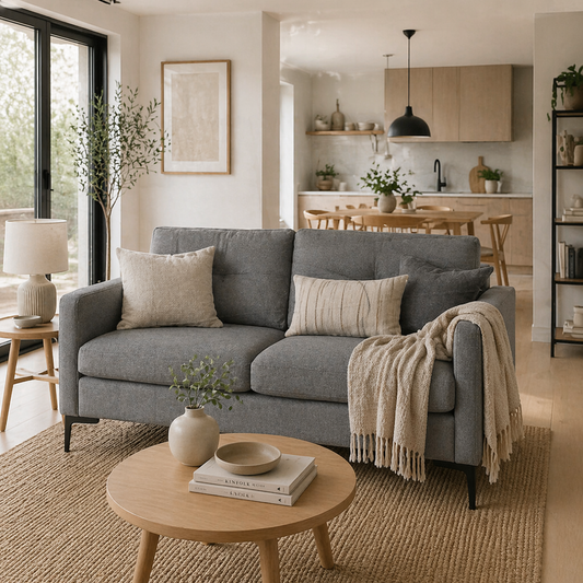 Malala Minimalist Grey Upholstered 2 Seater Sofa With Steel Legs