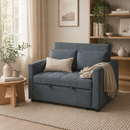 Matano Maso Charcoal Grey 2 Seater Sofa Bed With Side Pockets And Cushions