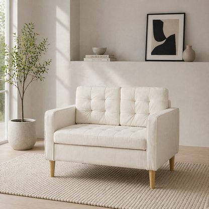 Motono Off White Compact 2 Seater Sofa With Hidden Storage Tufted Seat