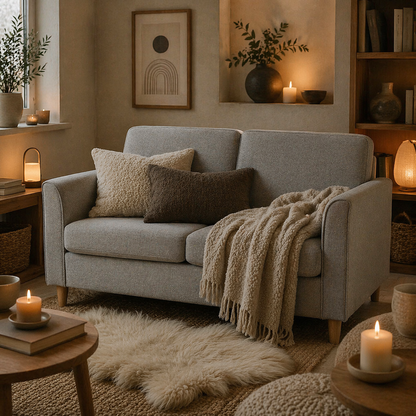 Lovina Light Grey Compact 2 Seater Sofa With Wooden Legs And Armrests