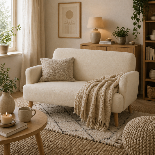 Zipato Velvet Cream Compact 2 Seater Sofa With Extra Thick Padding And Wooden Legs