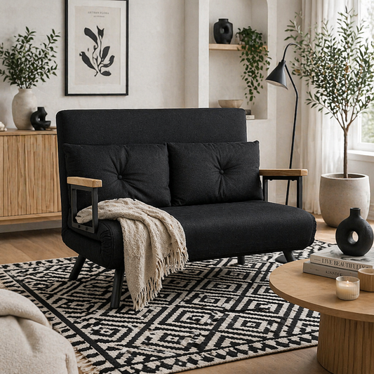 Tarico Black 4 In One Convertible Double Sofa Bed With Cushions