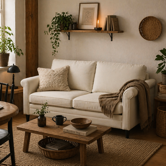 Totake Saro Cream Fabric 3 Seater Sofa With Spring Cushions And Black Legs