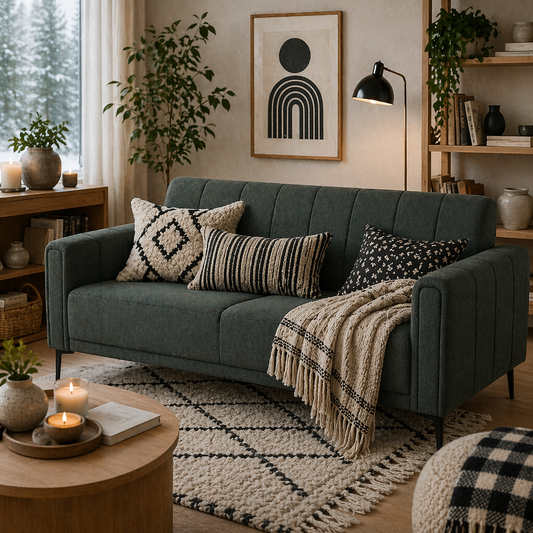 Yokesa Dark Grey Upholstered 3 Seater Panel Tufted Sofa