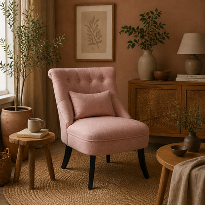 Elne Moli Pink Upholstered Tub Accent Chair With Cushion And Solid Wood Legs