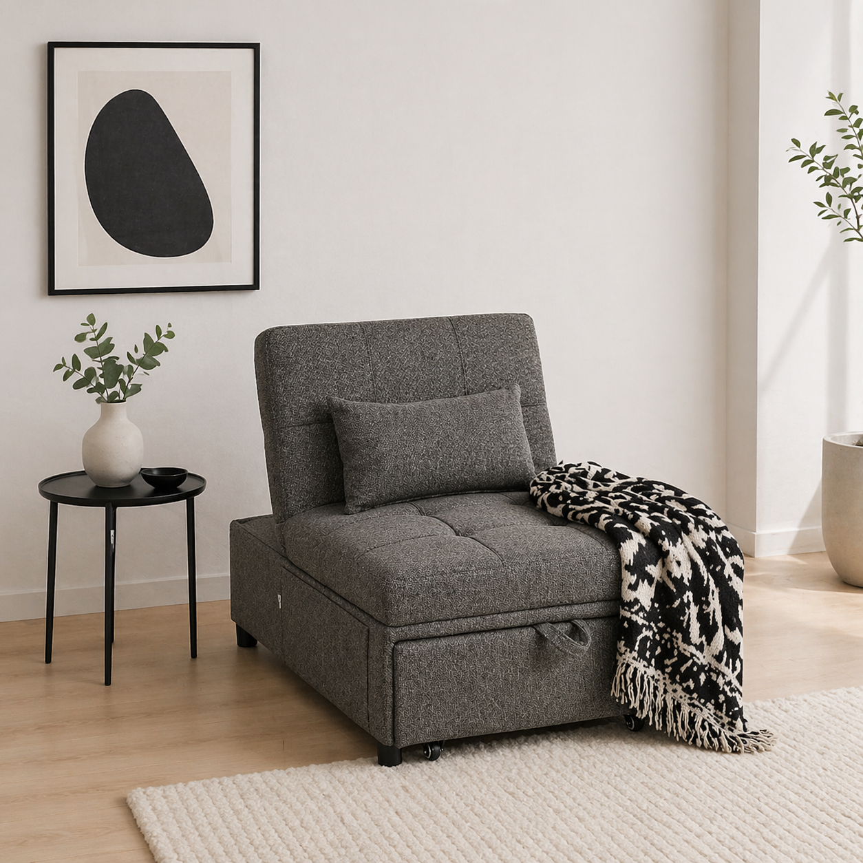 Lulusa Kela Fabric Dark Grey 4 In One Convertible Single Sleeper Chair