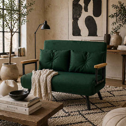 Dorama Riri Green 4 In One Convertible Double Sofa Bed With Cushions