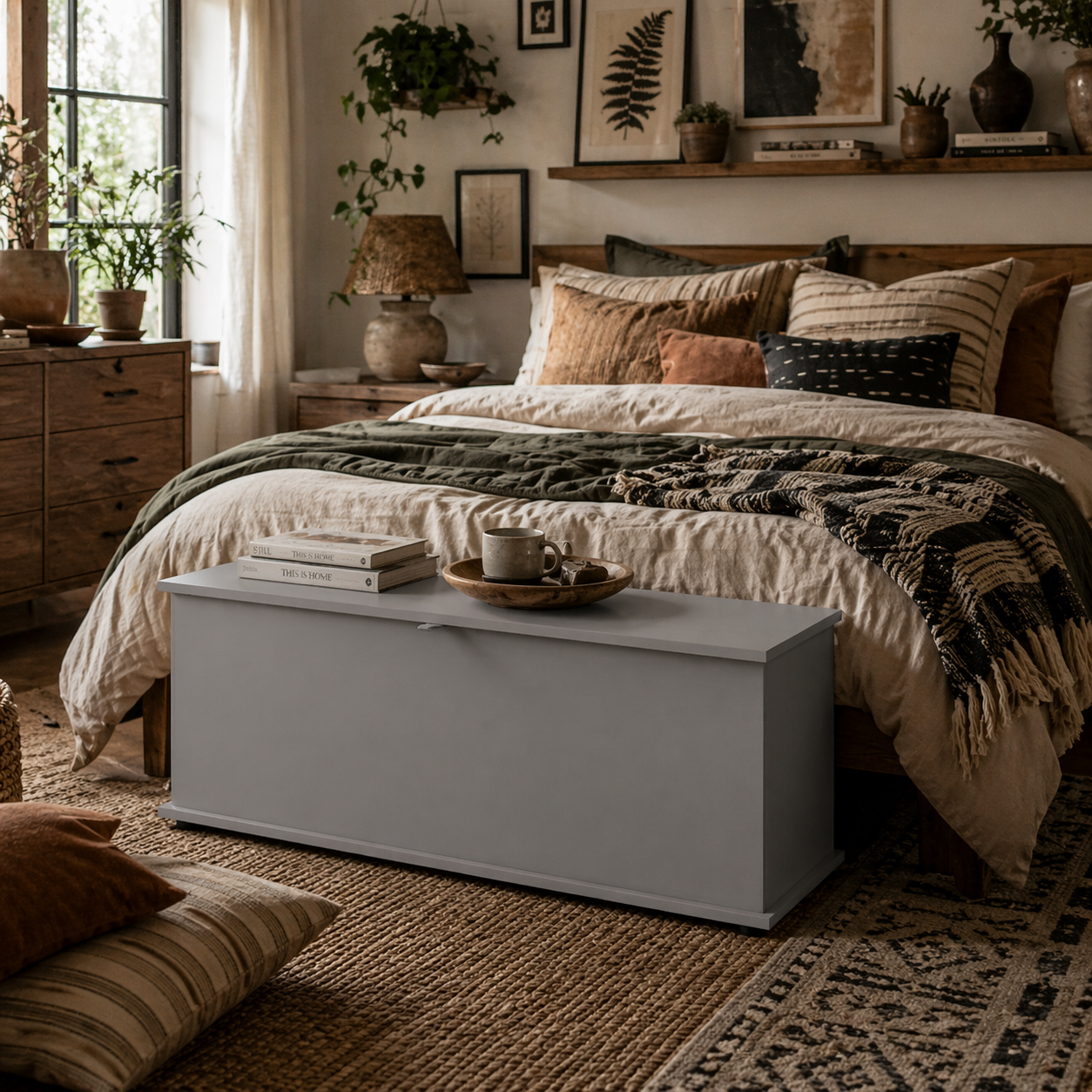 Fito Vima Grey Wood Storage Trunk With Flip Top Lid And Safety Hinges 113 Litre