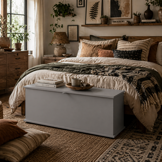 Fito Vima Grey Wood Storage Trunk With Flip Top Lid And Safety Hinges 113 Litre