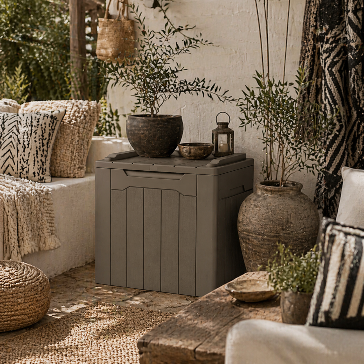 Nalure Dark Brown Charcoal Grey Plastic Charcoal Grey Outdoor Storage Chest Lid 107 Litre