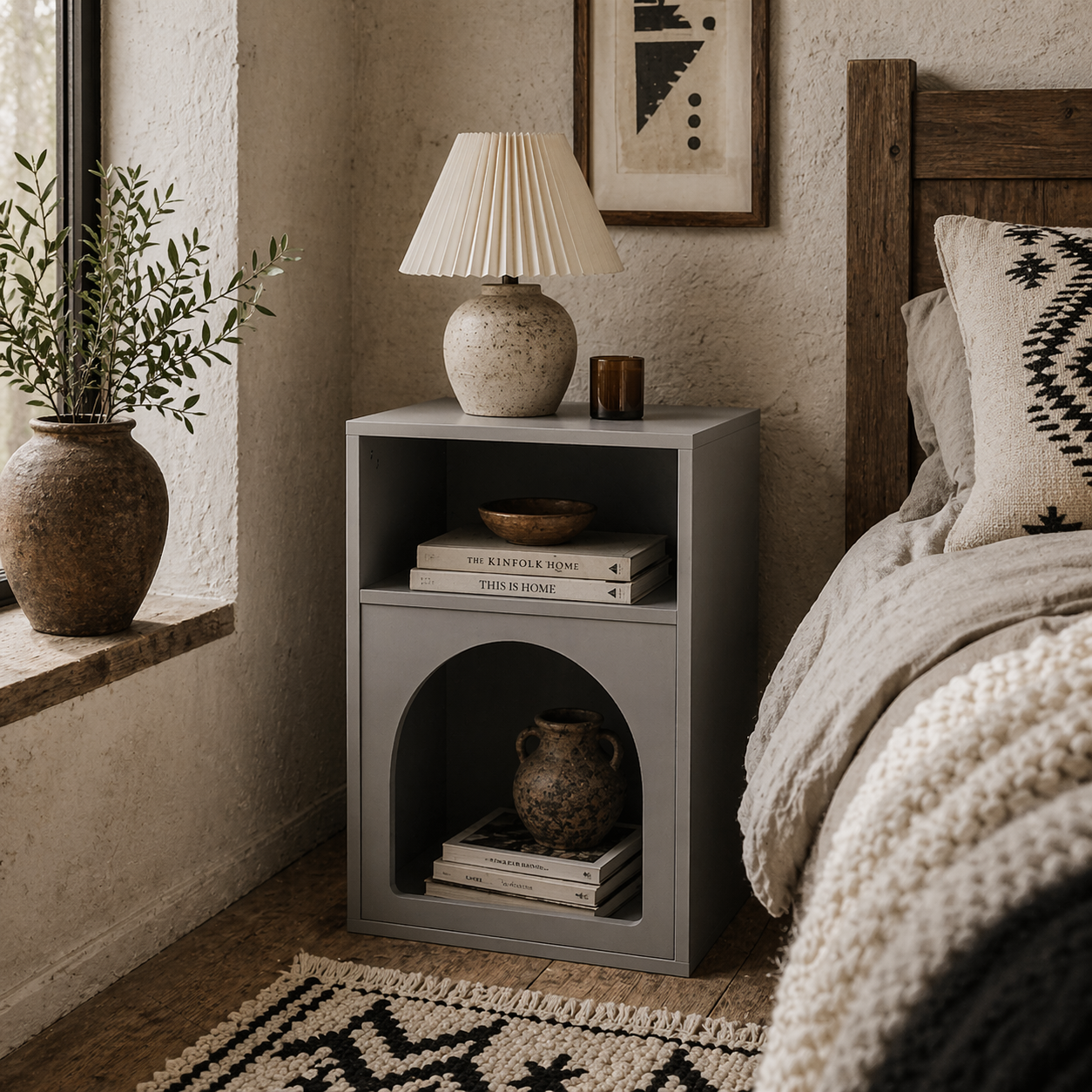 Sarayo Faco Grey Bedside Table With 2 Open Storage