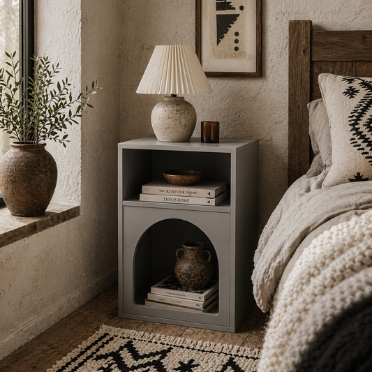 Sarayo Faco Grey Bedside Table With 2 Open Storage