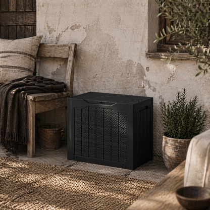 Vevino Nela Plastic Black Outdoor Garden Storage Box With Handles 93 Litre Capacity
