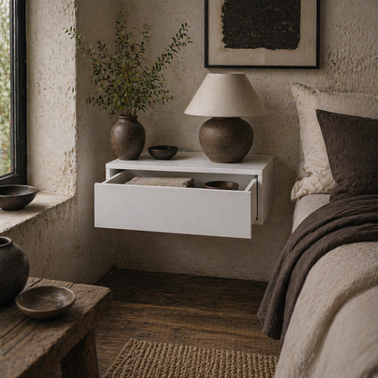 Sosa White Wall Mounted Floating Bedside Table With Storage Drawer