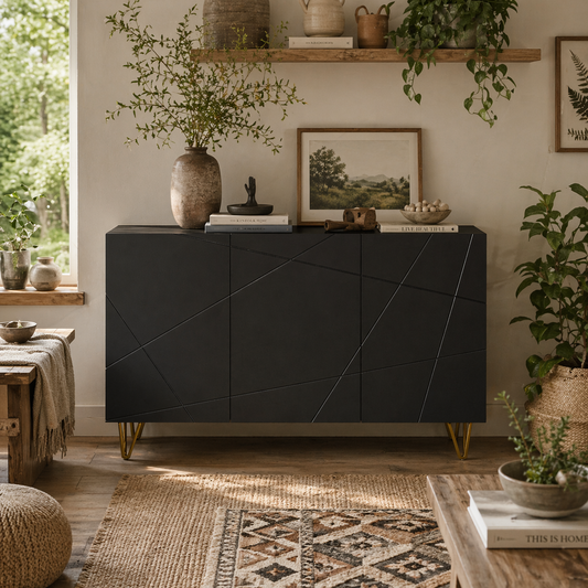 Fayosa High Gloss Black Sideboard With Golden Hairpin Legs