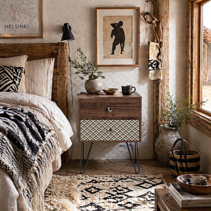 Lofake Scandinavian Brown 2 Drawer Nightstand