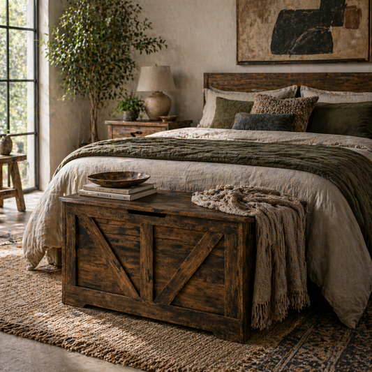 Ledilu Rustic Brown Wood Effect Storage Chest With Safety Hinges 100 Litre