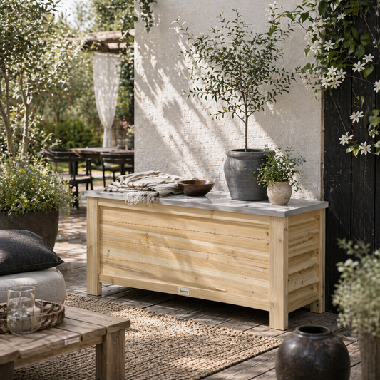 Keno Fava Panelled Wood And Metal Outdoor Storage Box 155 Litre