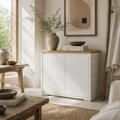 Nofi Fael White and Natural Sideboard With Double Doors
