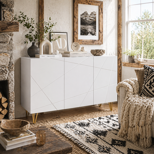 Sarota High Gloss White Luxe Sideboard With Hairpin Legs