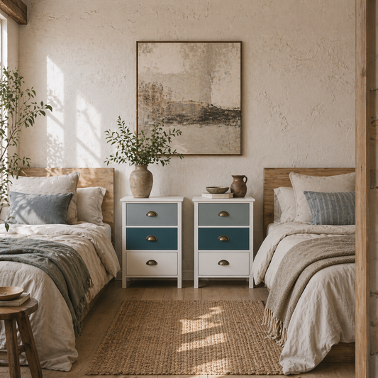 Dilosu Noka Set Of 2 Shabby Chic 3 Drawer Bedside Tables In Grey And Blue
