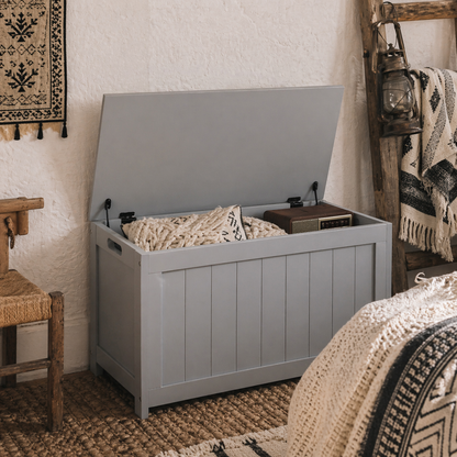 Halumo Grey Wooden Panelled Blanket Storage Chest
