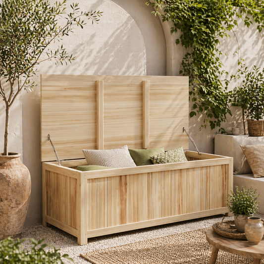 Mavise Safi Natural Wood Panelled Outdoor Cushion Storage Box 172 Litre