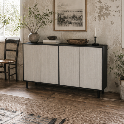 Vepamo Neutral Black and Grey Sideboard 4 Doors 2 Shelves