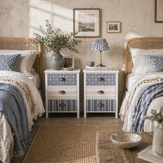 Lodive Set Of 2 Blue Shabby Chic 3 Drawer Bedside Tables With Metal Handles