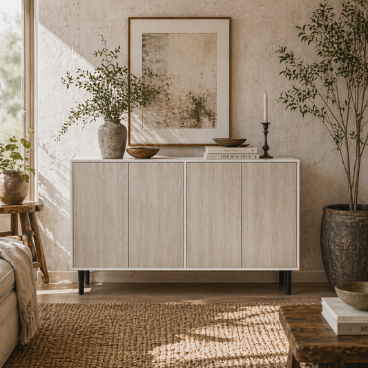 Sosule White and Grey Sideboard With 4 Doors and 2 Shelves