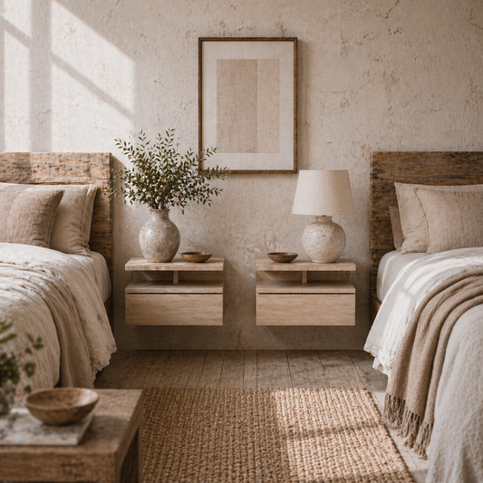 Vesopa Set Of 2 Natural Wood Floating Bedside Tables Wall Mounted