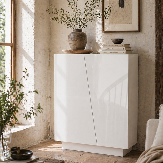 Ranifa Modern High Gloss White Freestanding Storage Cabinet 2 Doors