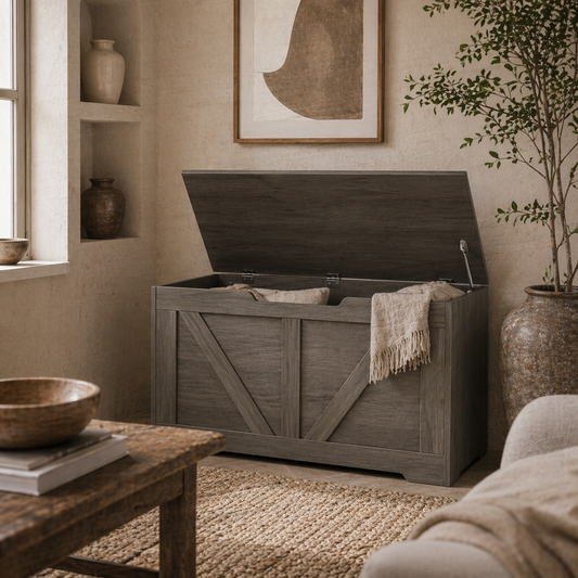 Cosoli Charcoal Grey Wood Effect Storage Chest With Safety Hinges 100 Litre