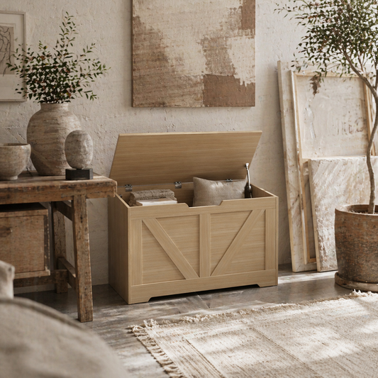 Yolu Vina Natural Wood Effect Storage Chest With Safety Hinges 100 Litre