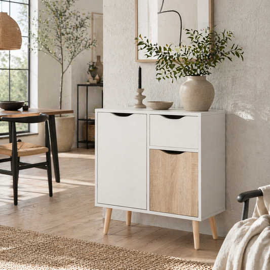 Roke Levi Natural Brown Wood Sideboard Storage Drawer And 2 Doors