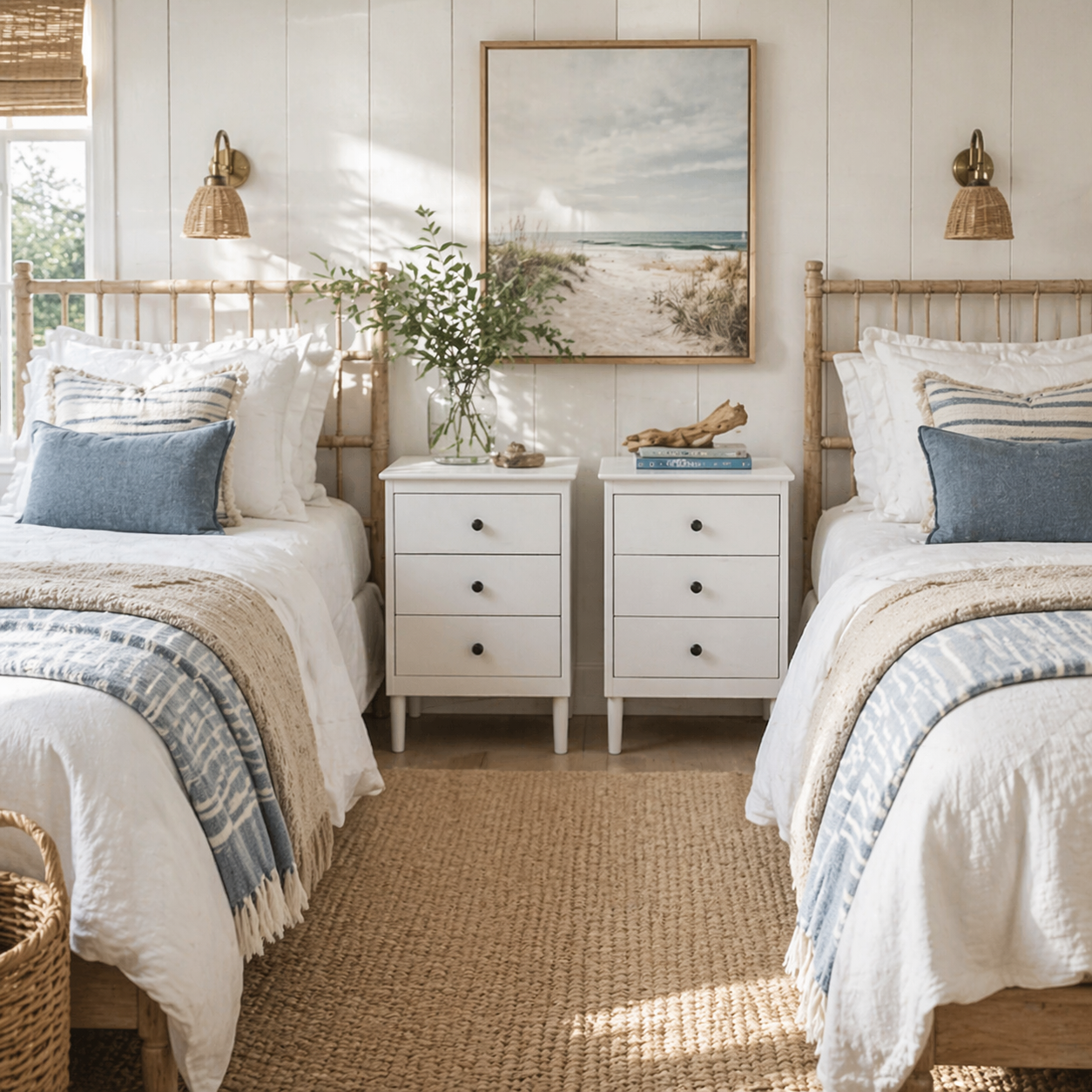 Latato Wooden White Set Of 2 Bedside Tables with 3 Drawers