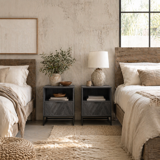 Halapa Set Of 2 Dark Grey Wood Bedside Tables With Drawer And Top Shelf