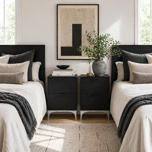 Nesove Set Of 2 Wood and Metal Black Bedside Table 2 Drawers