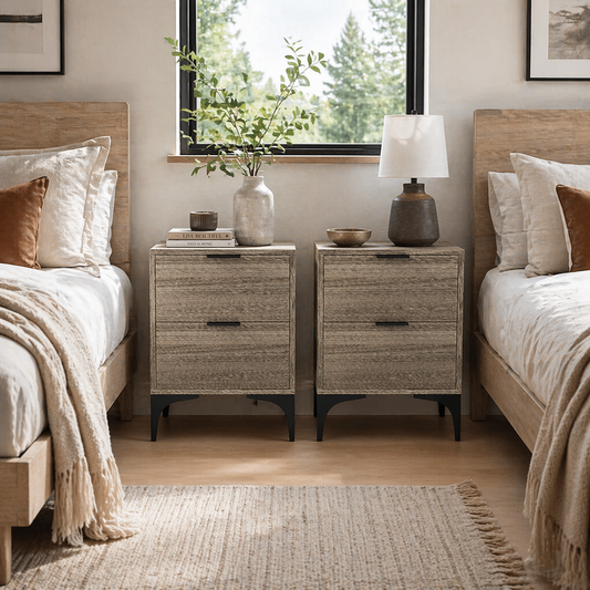 Nielel Set Of 2 Grey Wood Effect Bedside Tables 2 Drawers