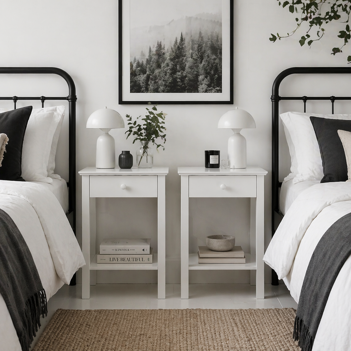 Maco Set Of 2 Wooden White Bedside Tables With Drawer And Bottom Shelf