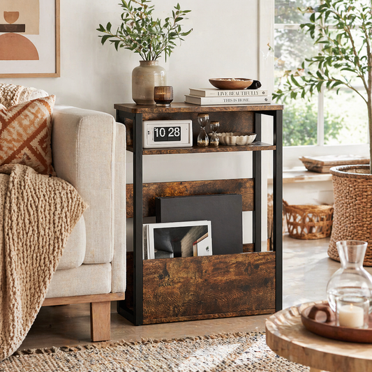 Novizi Metal And Wooden Black And Brown Industrial Style Side Table